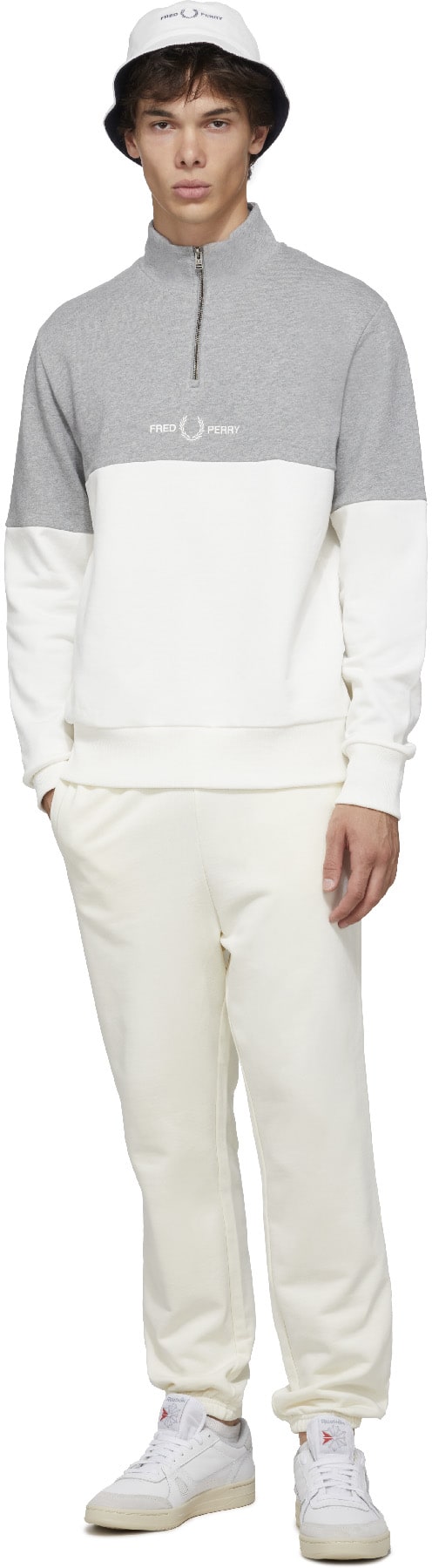 Fred Perry: White Color Block Half Zip Sweater - 4