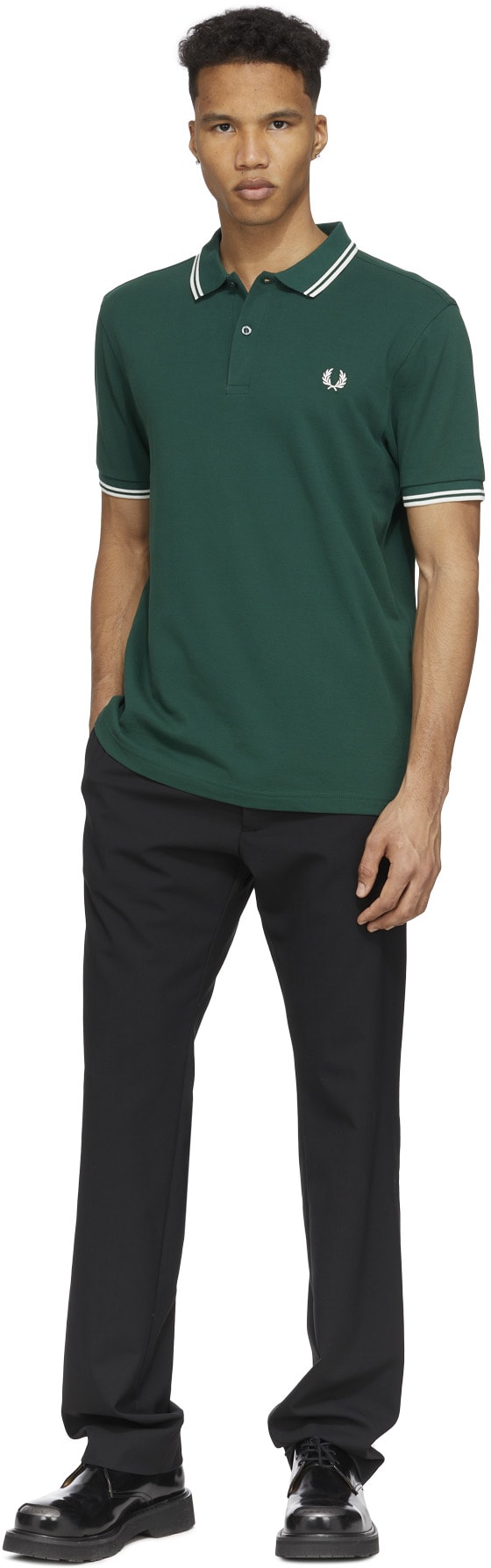 Fred Perry: Green M3600 Twin Tipped Polo Shirt - 4