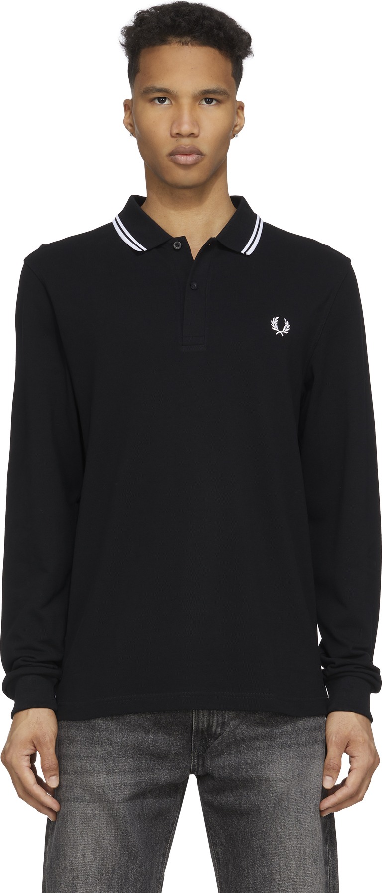 Fred Perry: Black M3636 Twin Tipped Long Sleeve Polo Shirt - 1