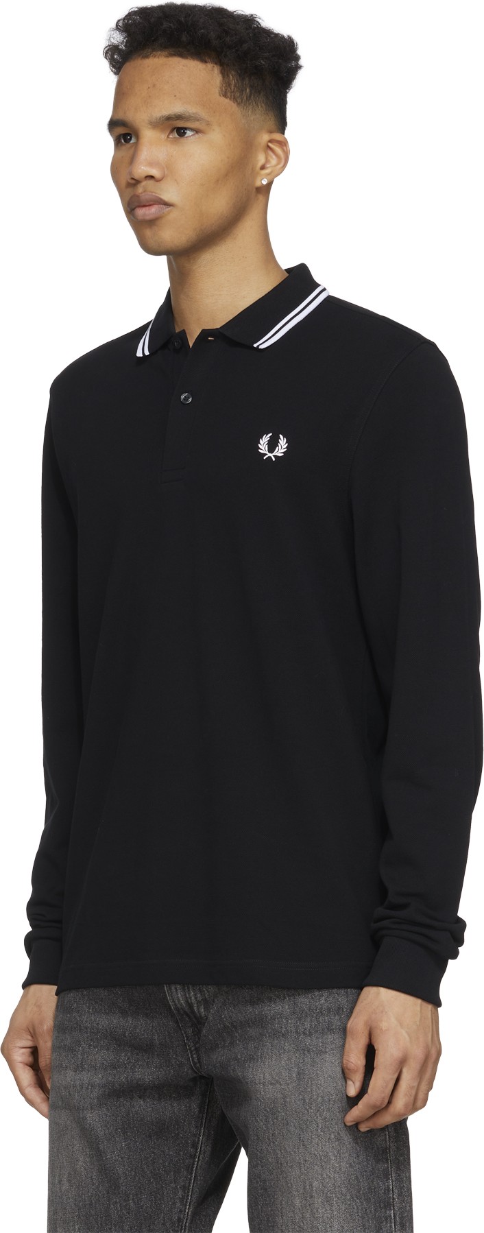 Fred Perry: Black M3636 Twin Tipped Long Sleeve Polo Shirt - 2