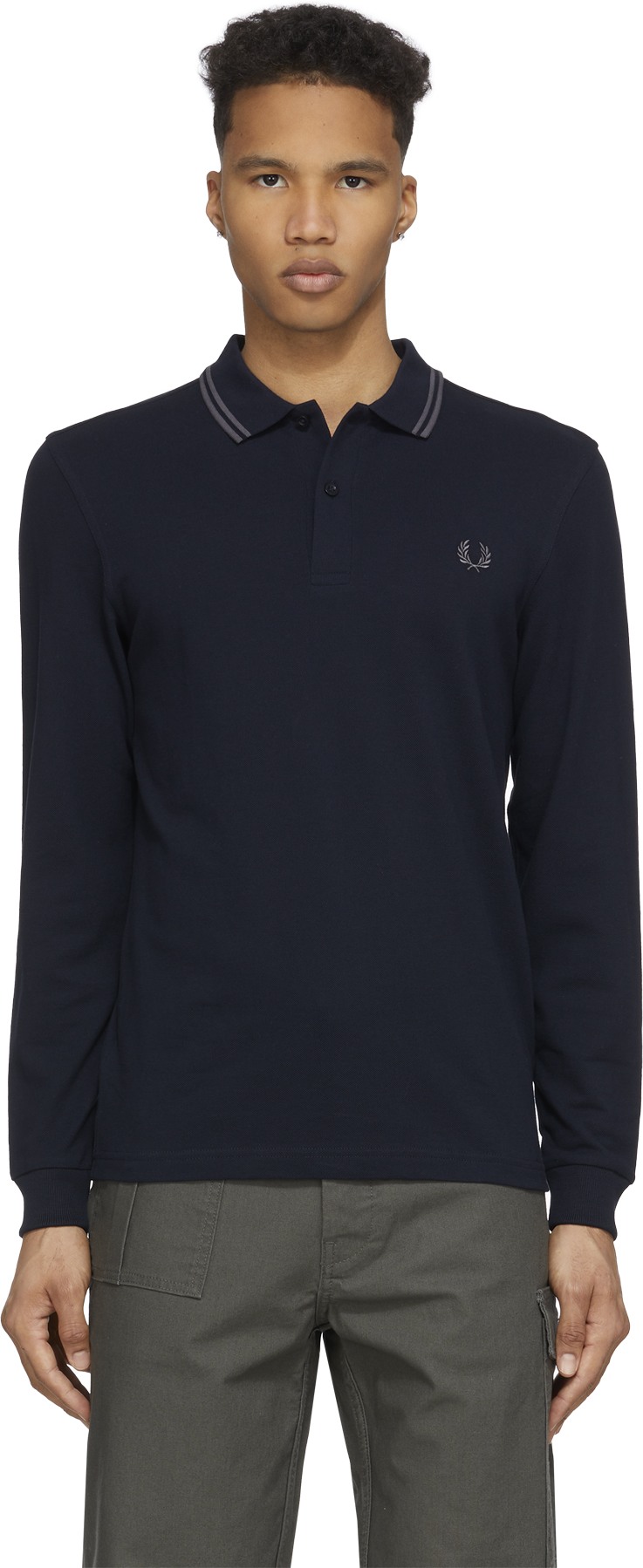 Fred Perry: Blue M3636 Twin Tipped Long Sleeve Polo Shirt - 1