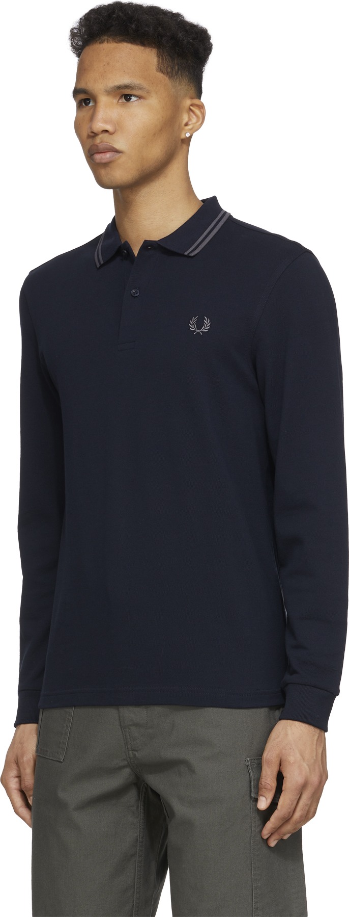 Fred Perry: Blue M3636 Twin Tipped Long Sleeve Polo Shirt - 2