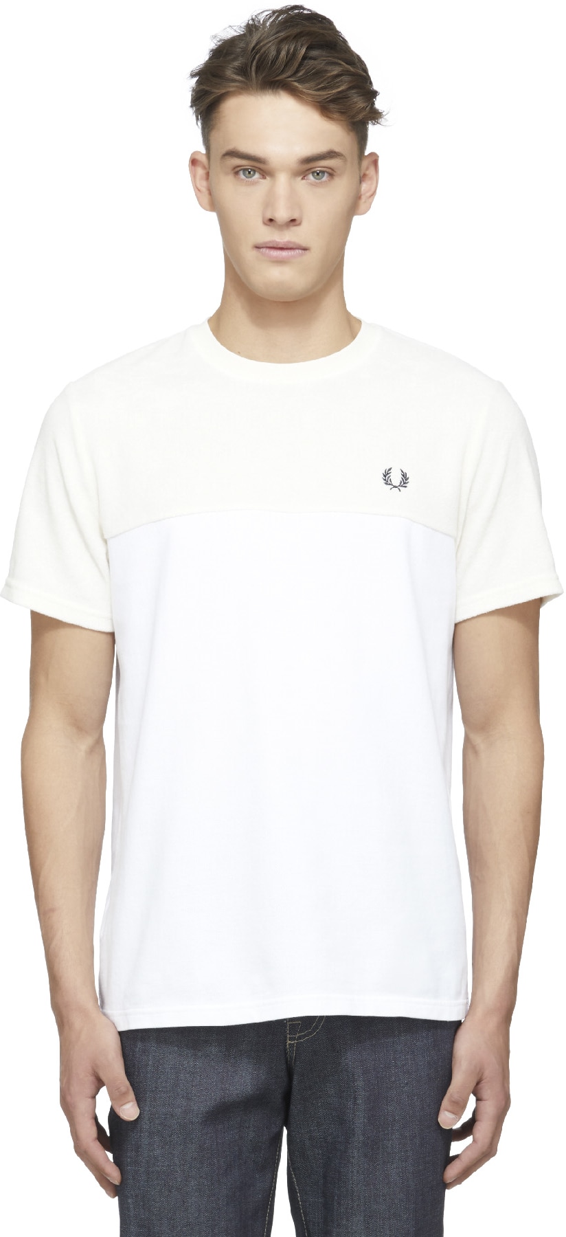 Fred Perry: Neutrals Towelling Panel Piqué T-Shirt - 1