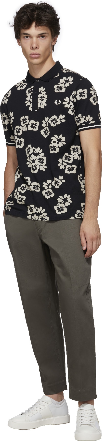 Fred Perry: Black Floral Print Polo Shirt - 4