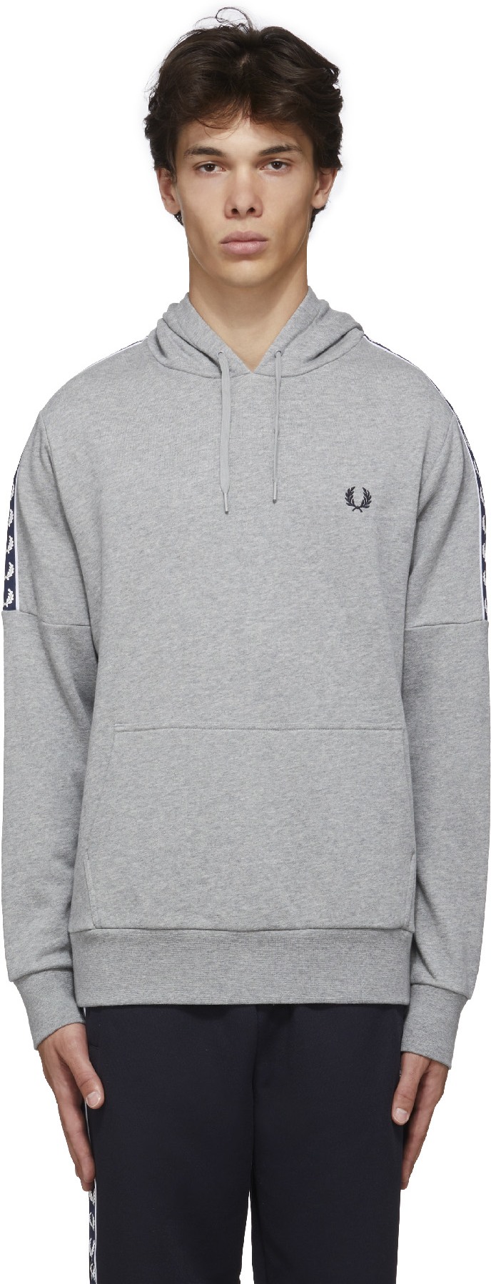 Fred Perry: Grey Panelled Taped Hoodie - 1