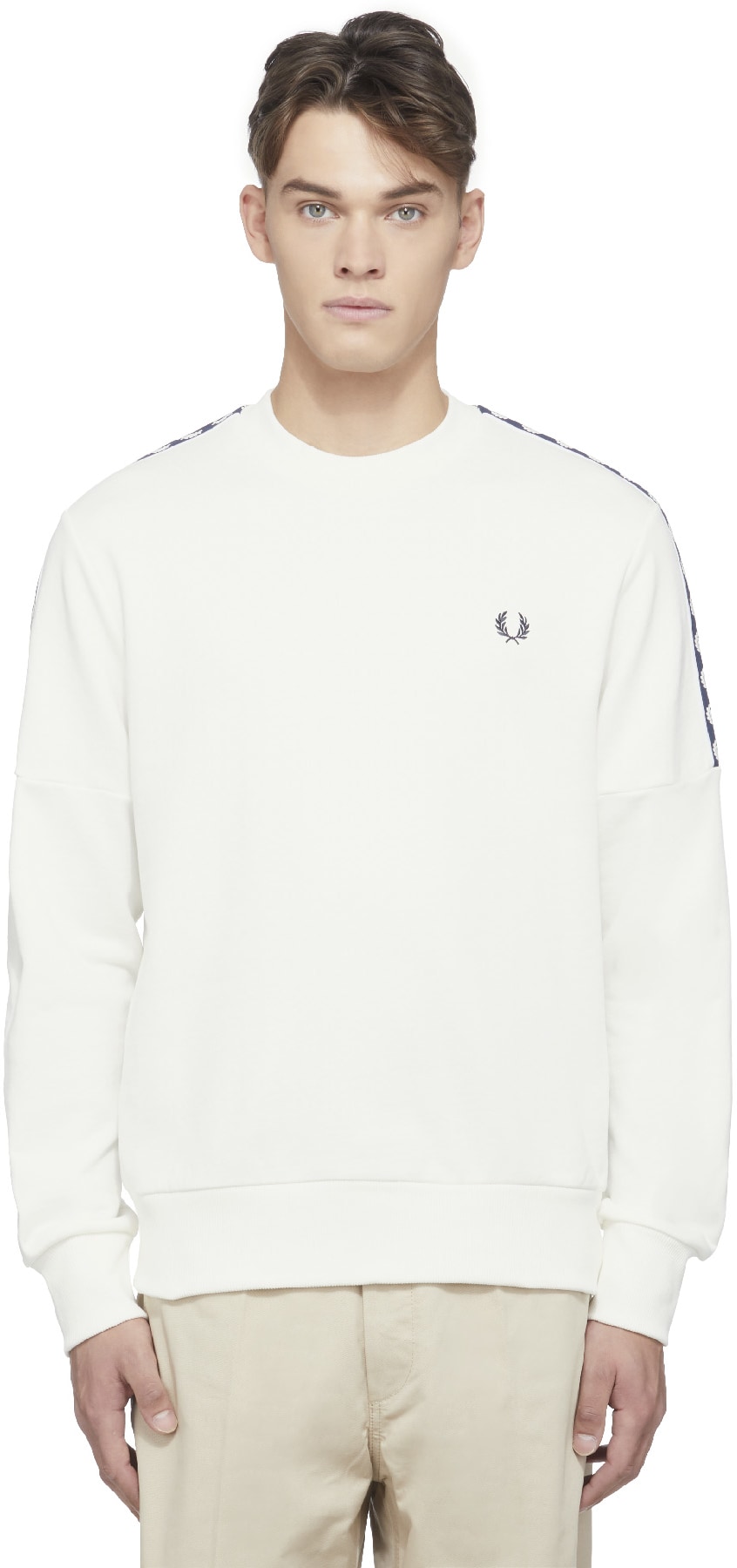 Fred Perry: White Panelled Taped Crew Sweater - 1