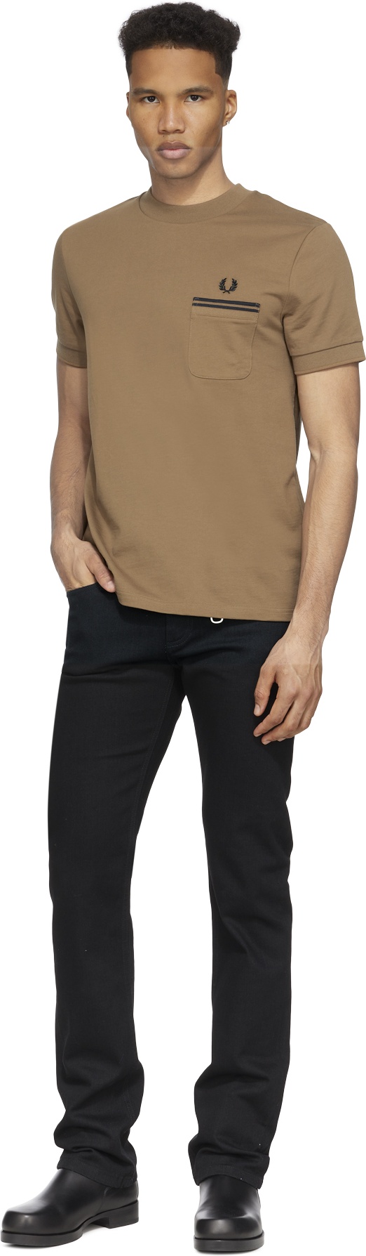 Fred Perry: Brown Twin Tipped Pocket T-Shirt - 4