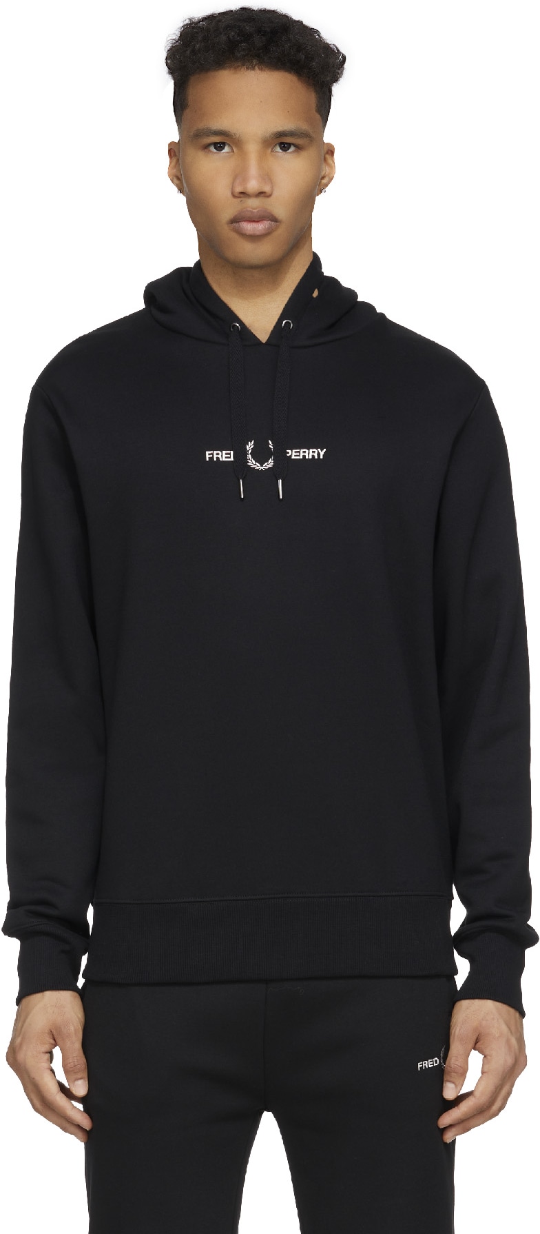 Fred Perry: Black Embroidered Hoodie - 1