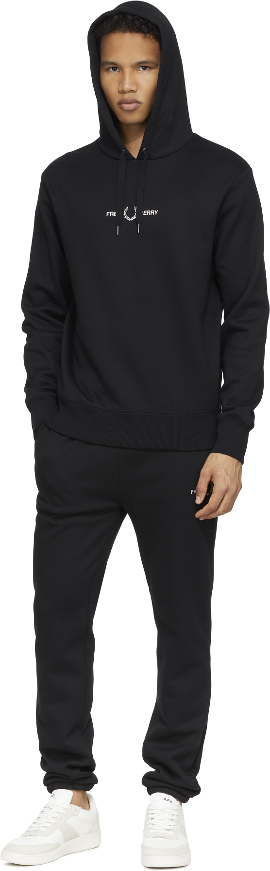 Fred Perry: Black Embroidered Hoodie - 4