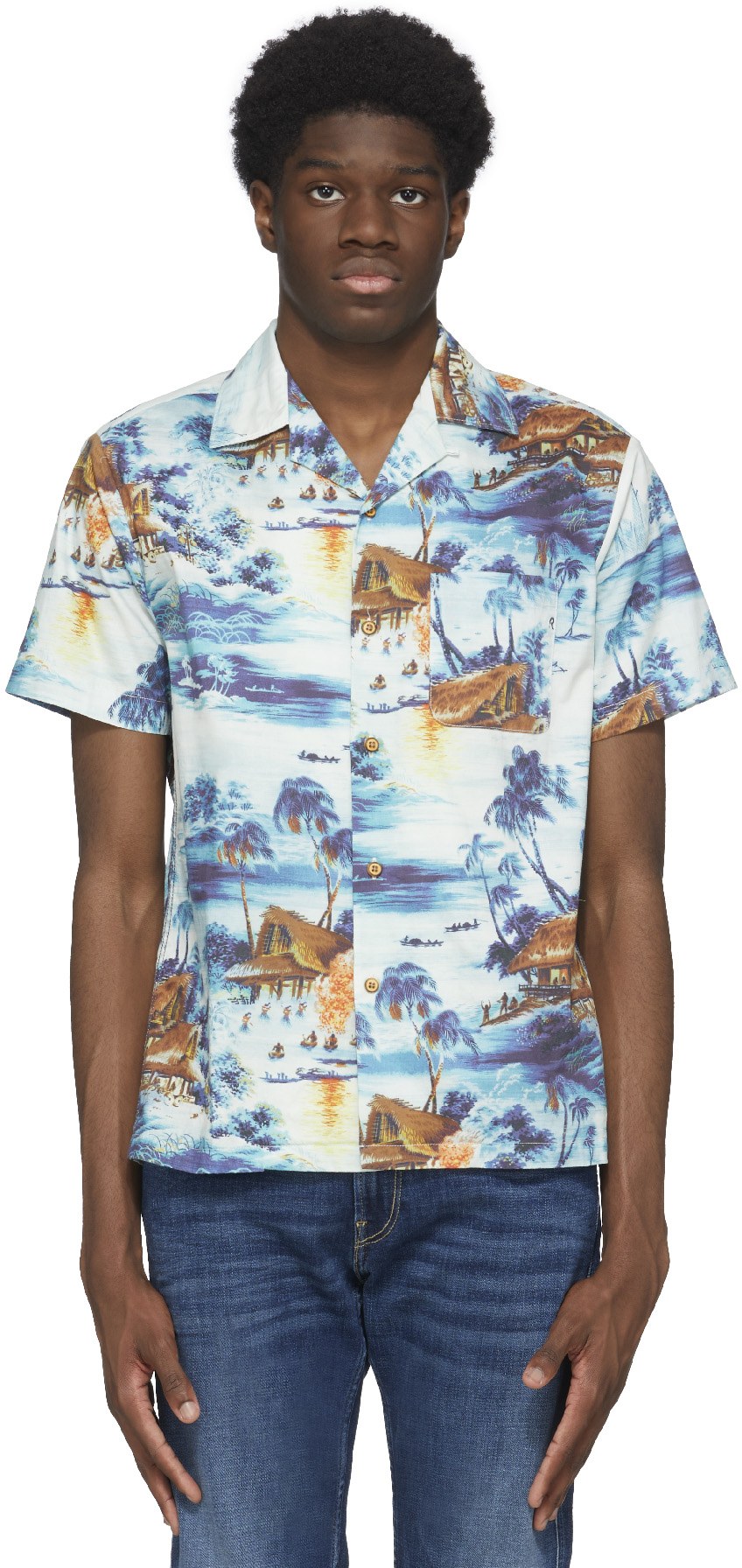 REPLAY: Blue Tropical Poplin Shirt - 1