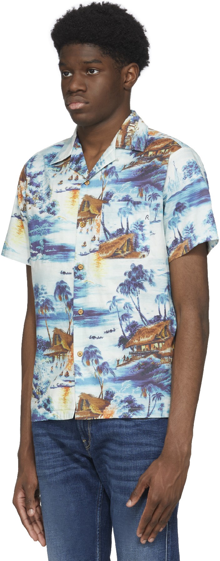 REPLAY: Blue Tropical Poplin Shirt - 2
