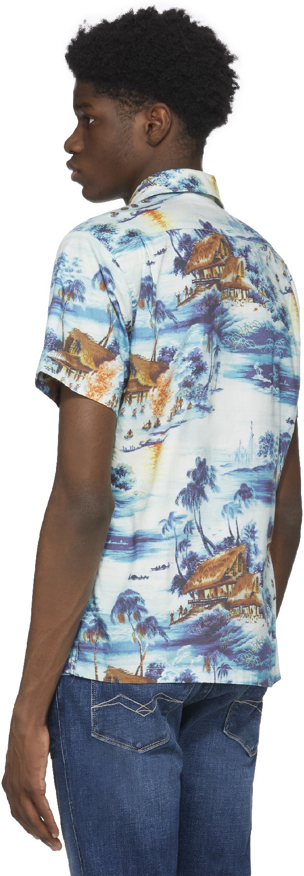 REPLAY: Blue Tropical Poplin Shirt - 3