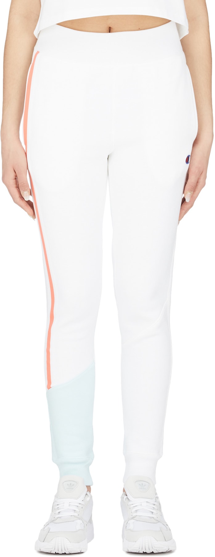 Champion: White Reverse Weave Colorblock Jogger Pants - 1