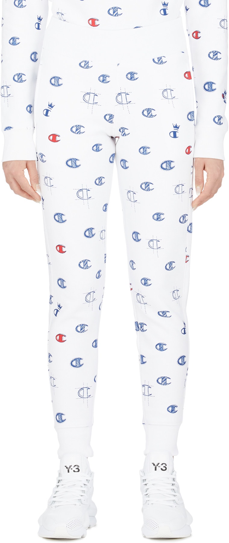 Champion: White Reverse Weave Allover C Print Jogger Pants - 1