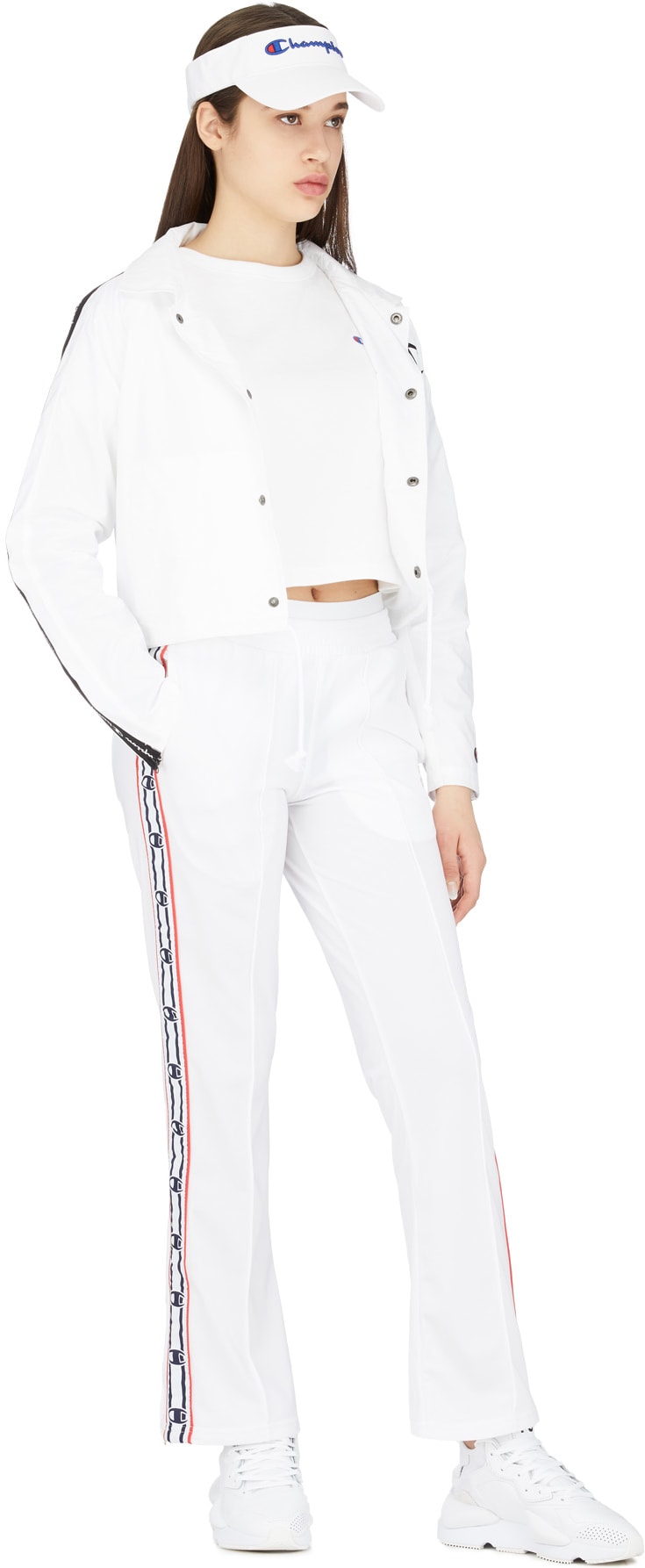 Champion: White Crown C Logo Track Pants - 4