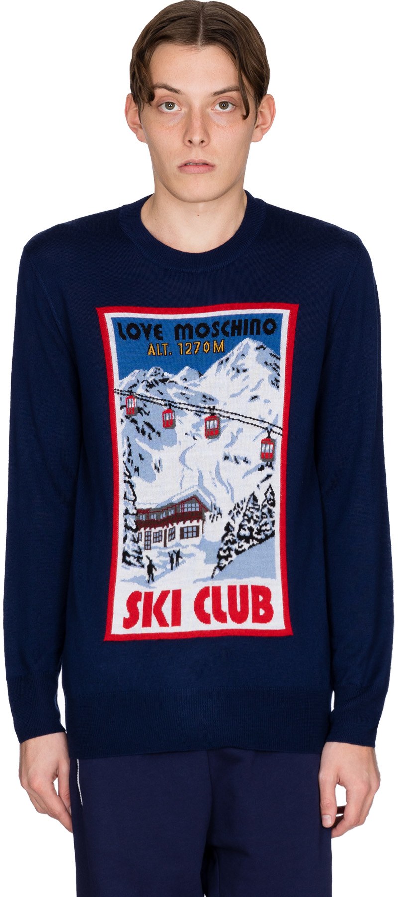 Love Moschino: Blue Ski Club Stamp Knit Pullover - 1