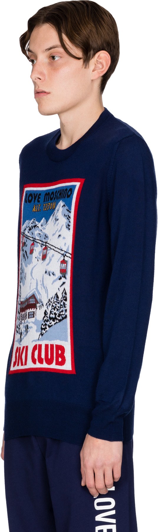 Love Moschino: Blue Ski Club Stamp Knit Pullover - 2