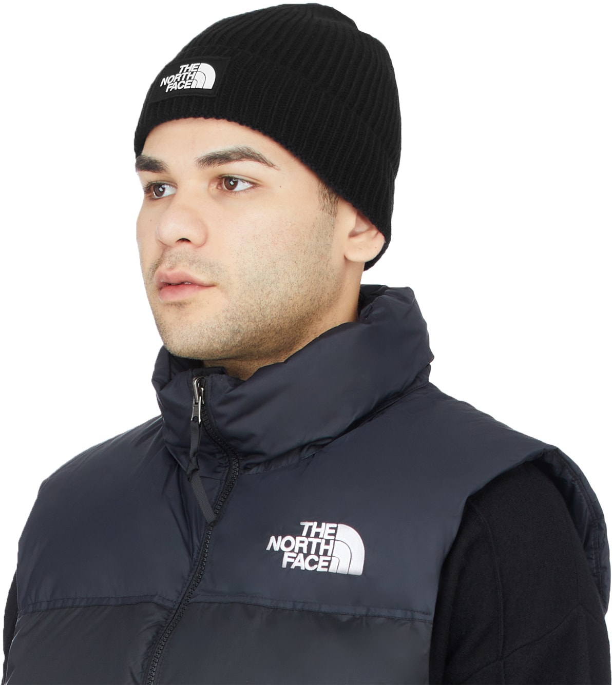 The North Face: Black TNF Logo Box Cuffed Beanie - 3