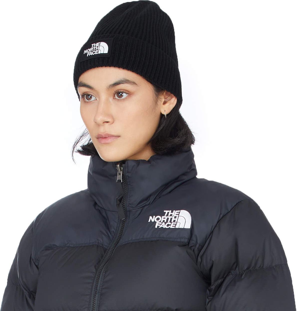 The North Face: Black TNF Logo Box Cuffed Beanie - 4