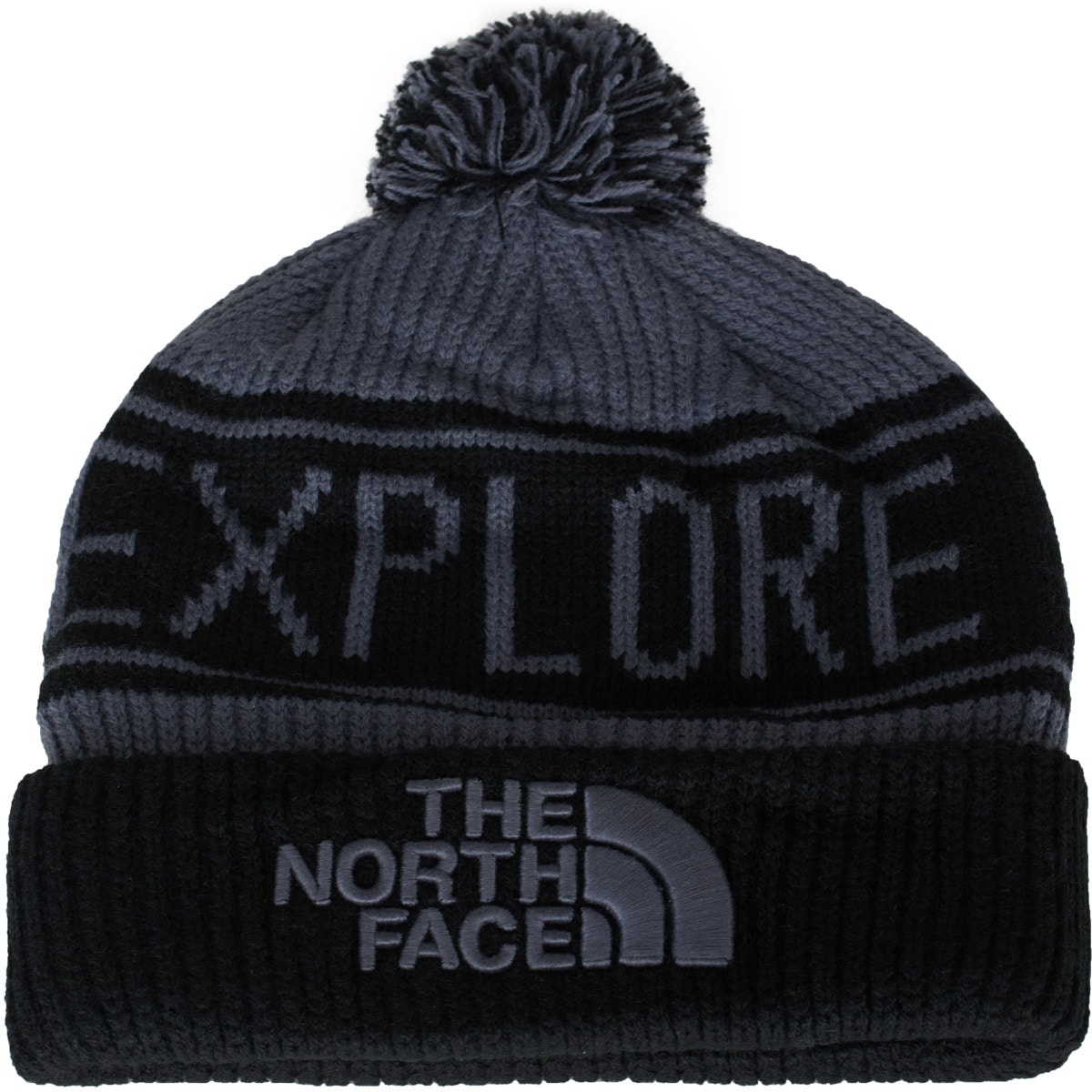 The North Face: Grey Retro Pom Beanie - 1