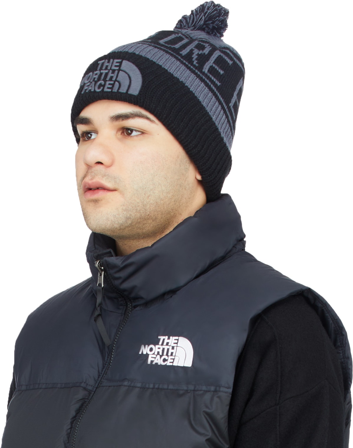 The North Face: Grey Retro Pom Beanie - 3