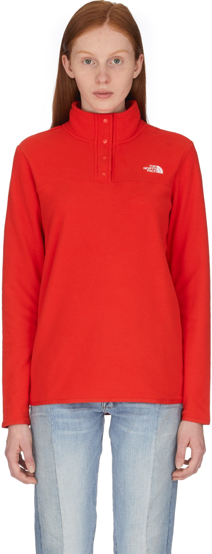 The North Face: Red TKA Glacier Snap Neck Pullover - 1