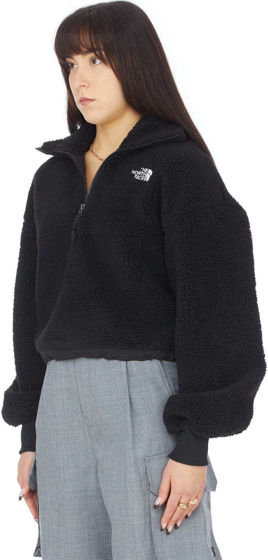 The North Face: Black Platte Sherpa Quarter Zip Jacket - 2