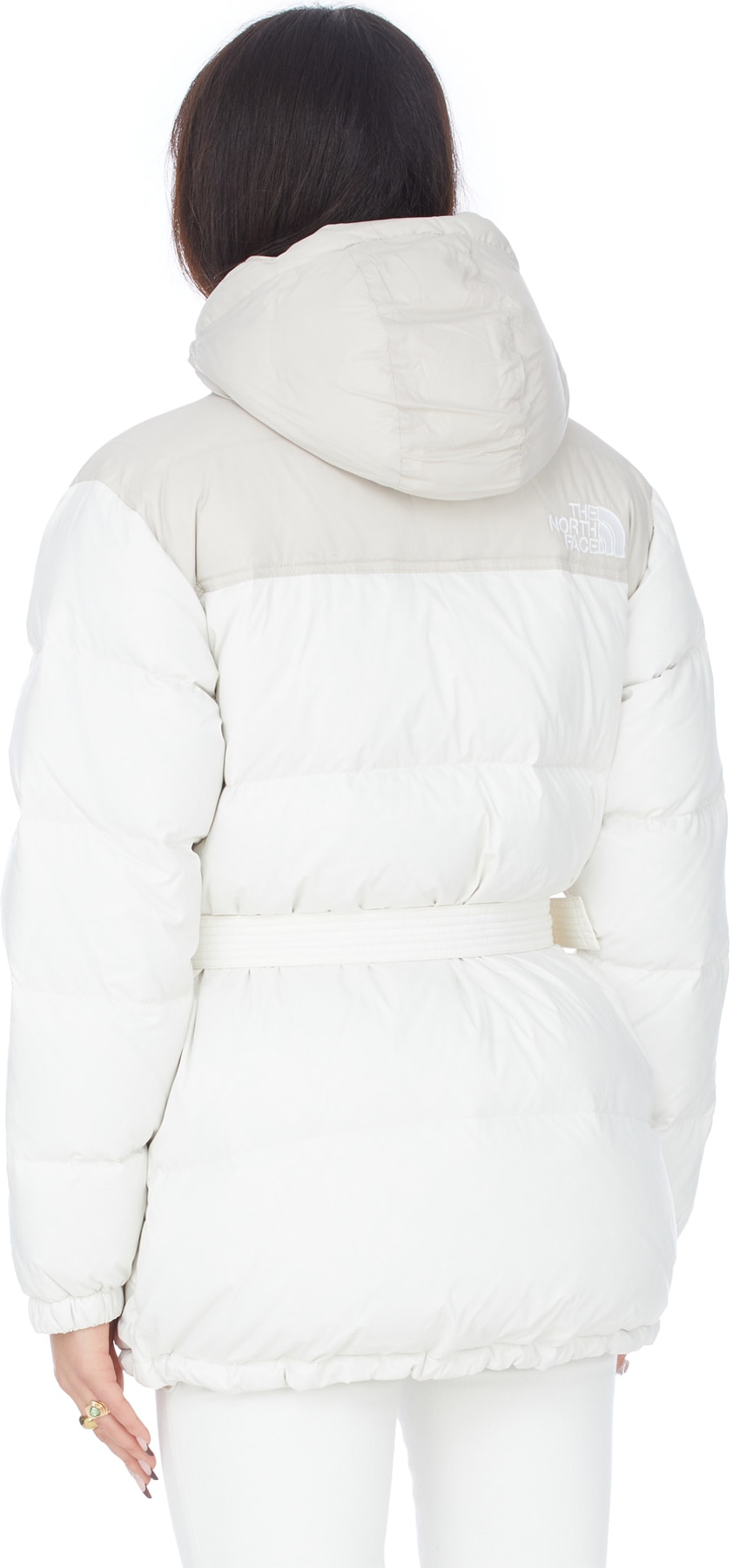 The North Face: White Nuptse Belted Mid Jacket - 3