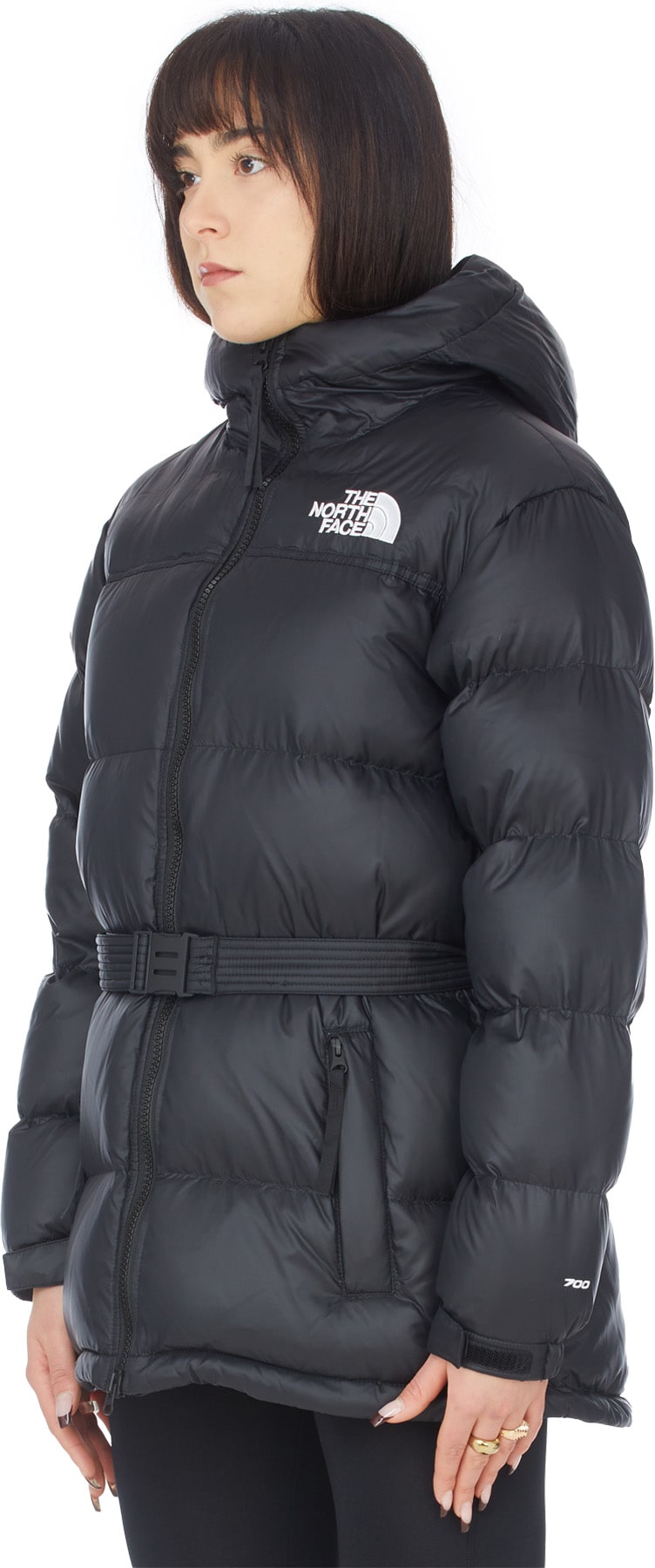 The North Face: Black Nuptse Belted Mid Jacket - 2