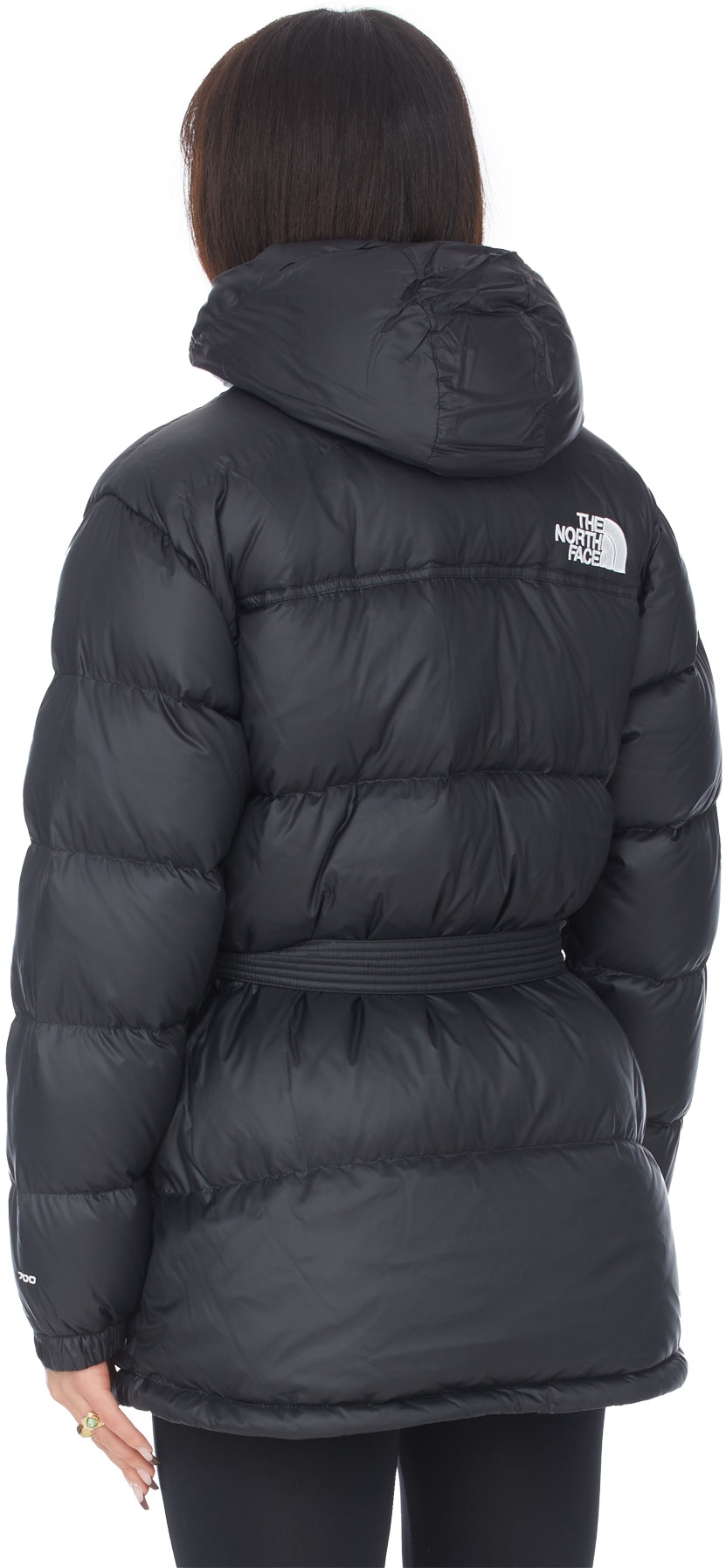 The North Face: Black Nuptse Belted Mid Jacket - 3