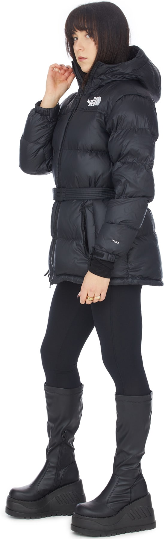 The North Face: Black Nuptse Belted Mid Jacket - 4