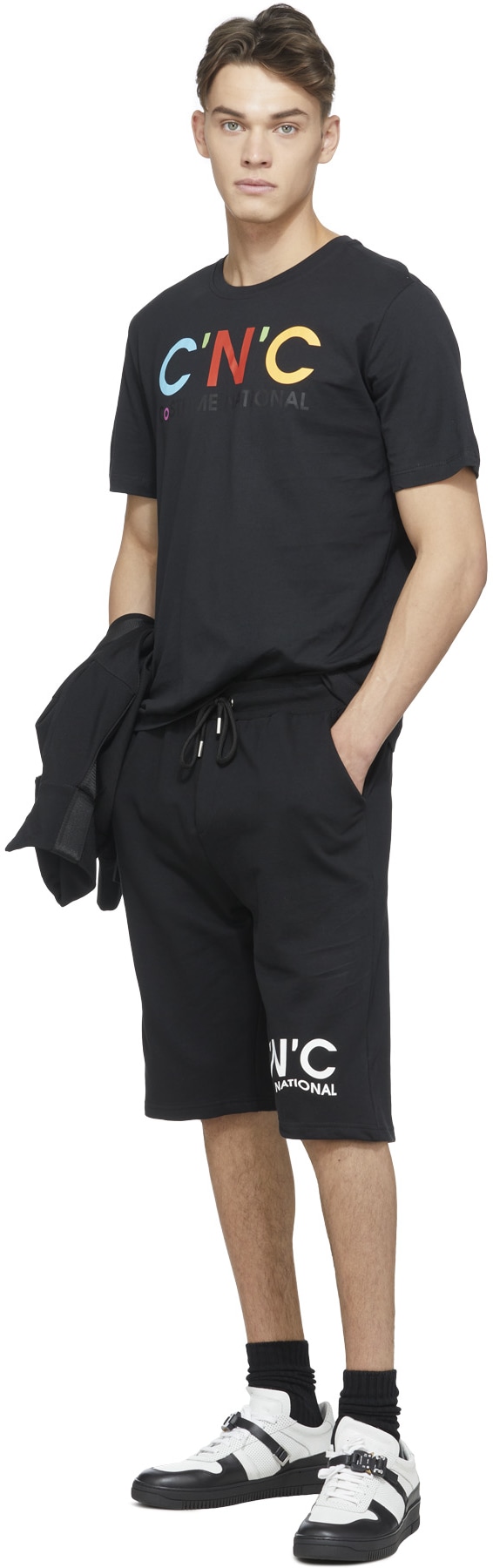 C'N'C CoSTUME NATIONAL: Black Logo Bermuda Sweatshorts - 4