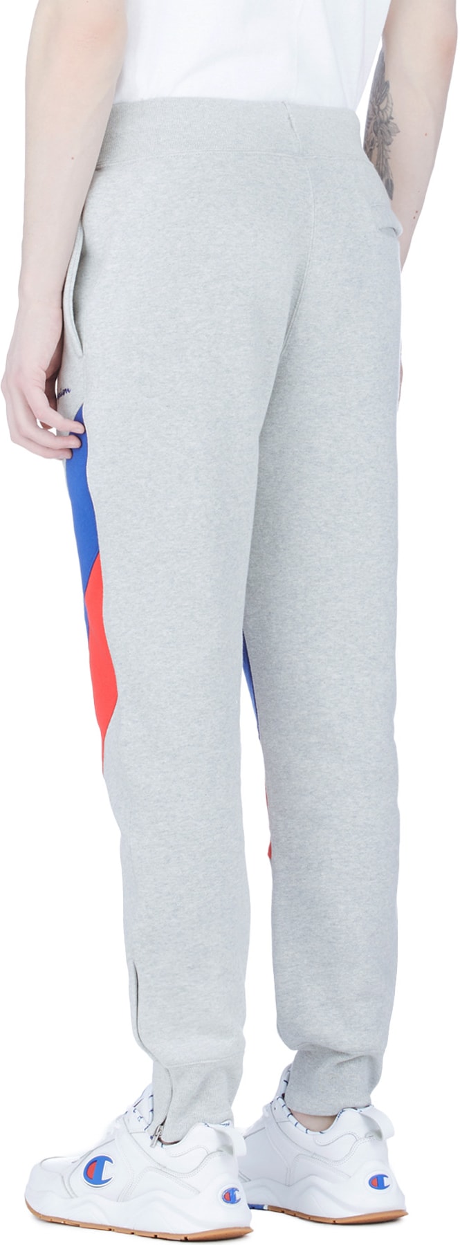 Champion: Grey Reverse Weave Colorblock Jogger Pants - 3
