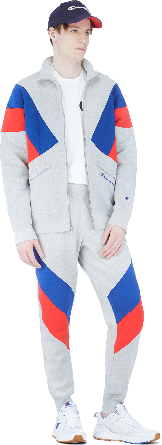Champion: Grey Reverse Weave Colorblock Jogger Pants - 4