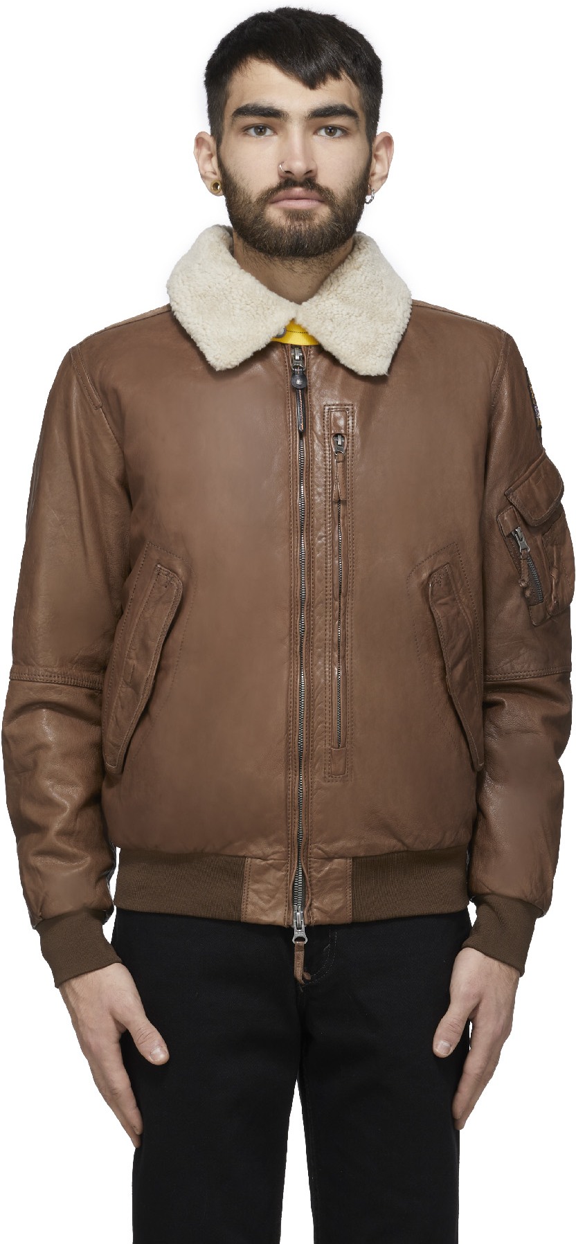 Parajumpers: Brun Blouson Aviateur Josh en Cuir Brun - 1