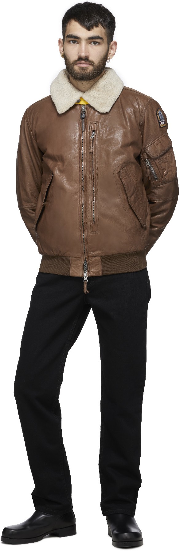 Parajumpers: Brun Blouson Aviateur Josh en Cuir Brun - 4