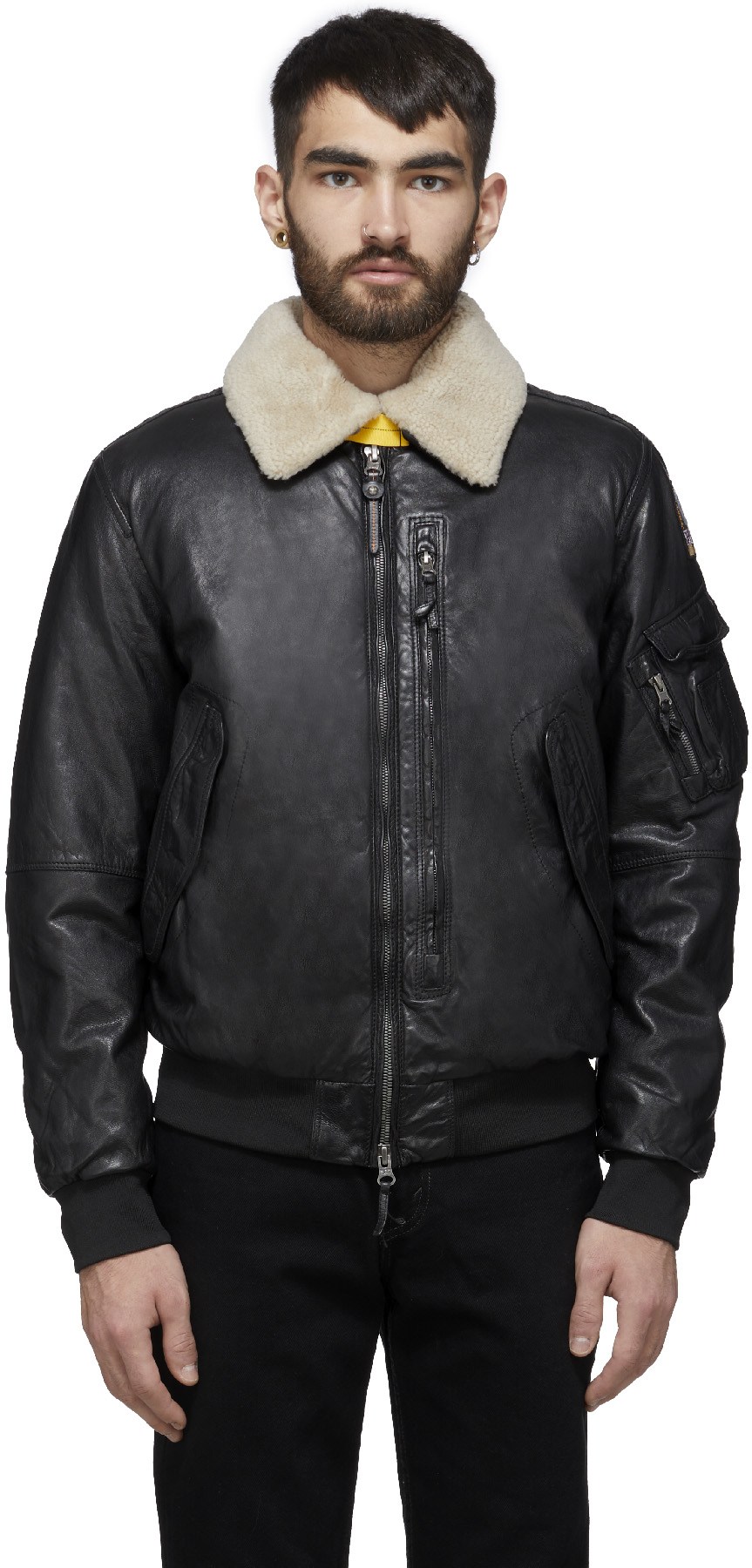 Parajumpers: Noir Blouson Aviateur Josh en Cuir Noir - 1