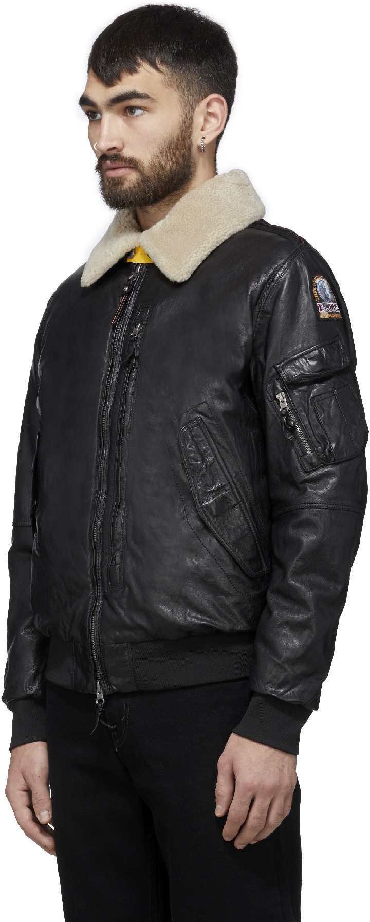 Parajumpers: Noir Blouson Aviateur Josh en Cuir Noir - 2