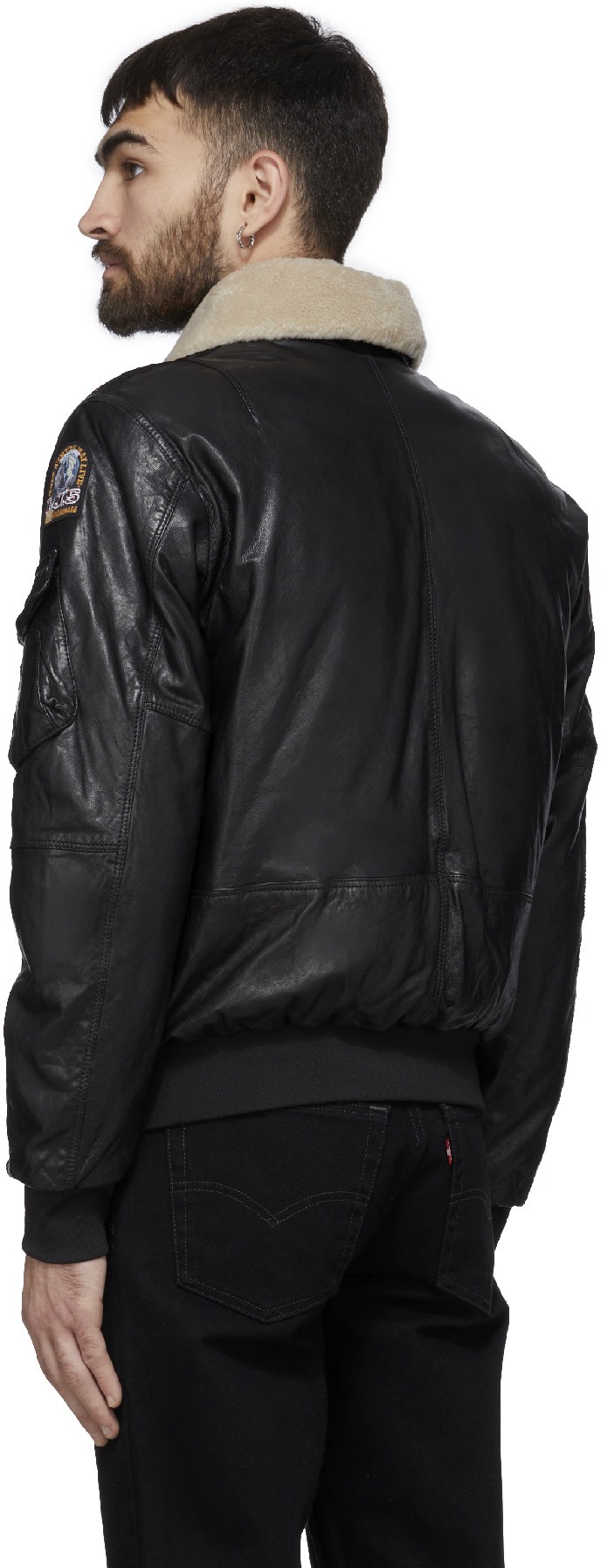 Parajumpers: Noir Blouson Aviateur Josh en Cuir Noir - 3