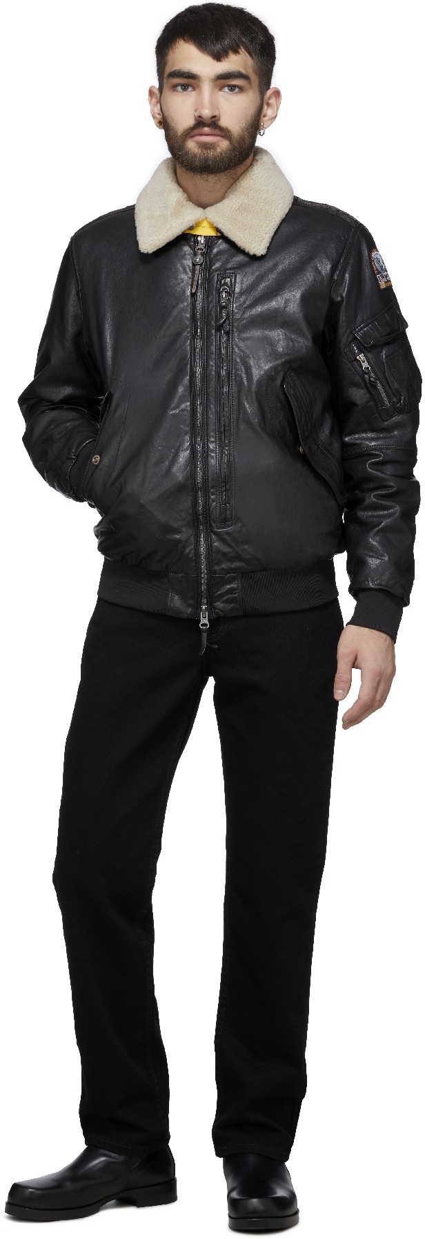 Parajumpers: Noir Blouson Aviateur Josh en Cuir Noir - 4