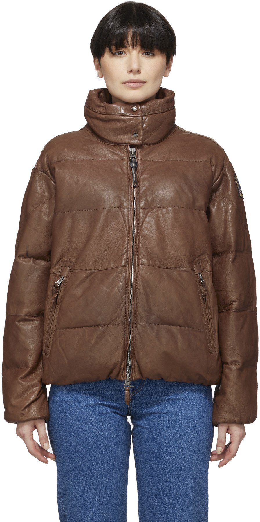 Parajumpers: Brun Manteau Pia en Cuir Brun - 1