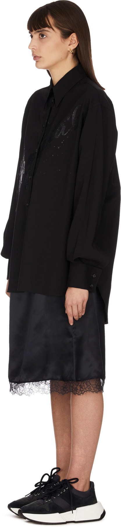 MM6 Maison Margiela: Black Multi-Wear Spliced Glitter Logo Shirt Dress - 2