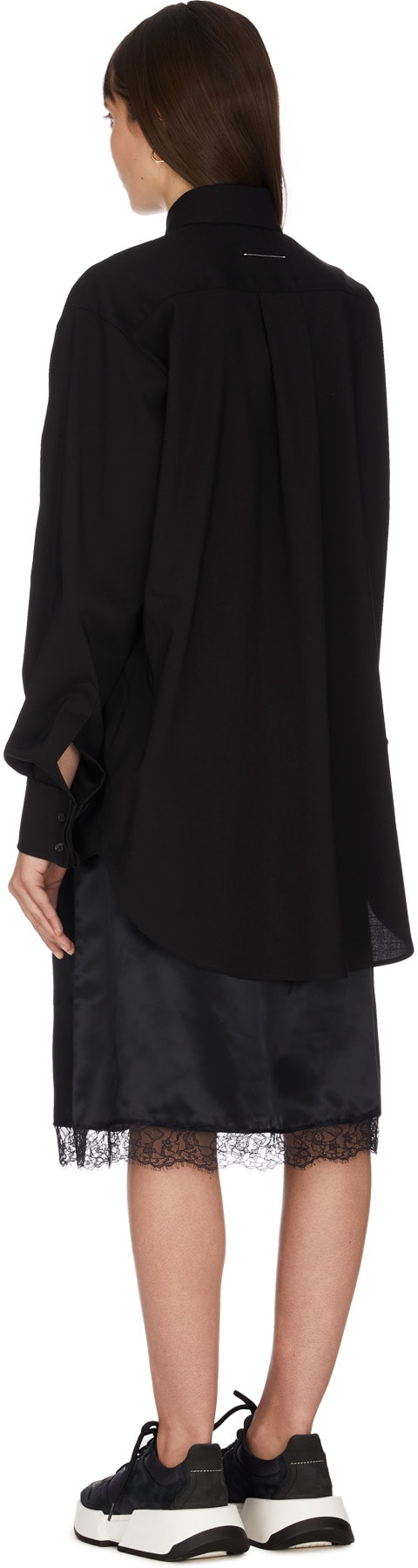 MM6 Maison Margiela: Black Multi-Wear Spliced Glitter Logo Shirt Dress - 3
