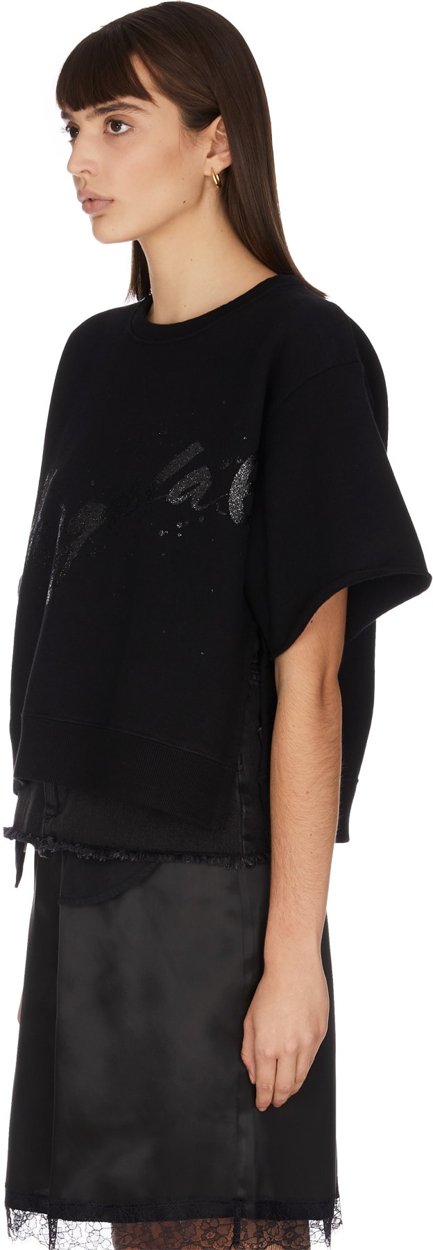 MM6 Maison Margiela: Black Glitter Logo Short Sleeve Sweater - 2