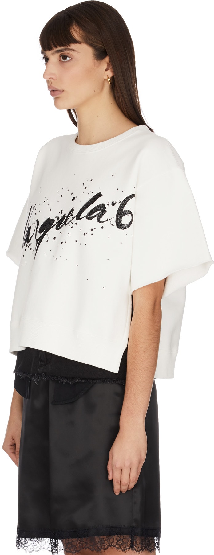 MM6 Maison Margiela: White Glitter Logo Short Sleeve Sweater - 2