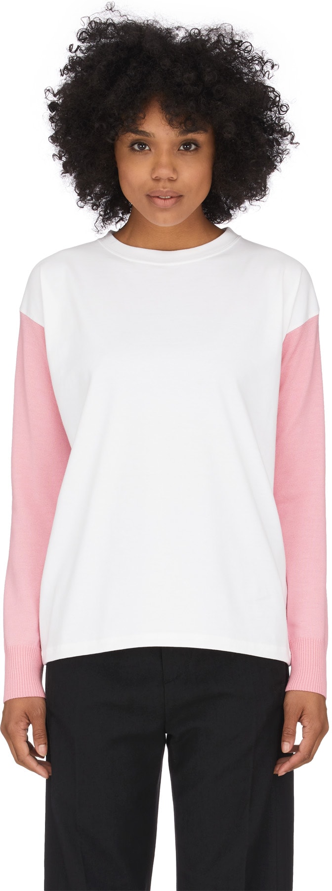 MM6 Maison Margiela: Pink Knit Sleeve Logo Sweater - 1