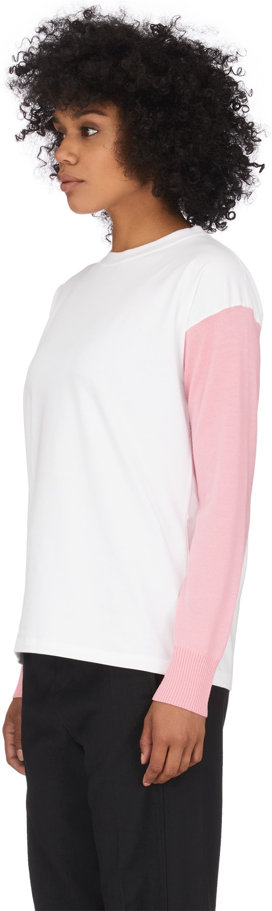MM6 Maison Margiela: Pink Knit Sleeve Logo Sweater - 2