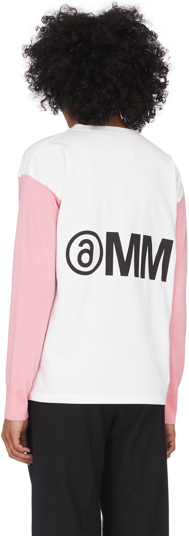 MM6 Maison Margiela: Pink Knit Sleeve Logo Sweater - 3