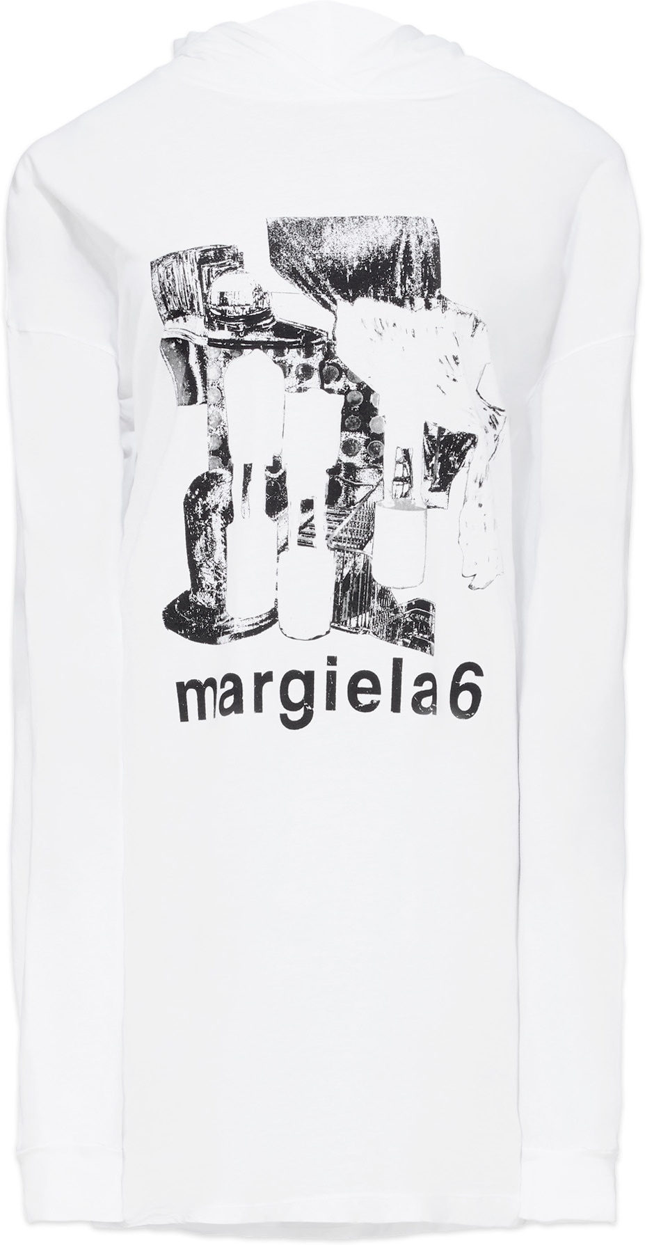 MM6 Maison Margiela: White Oversized Logo Hoodie Dress - 1