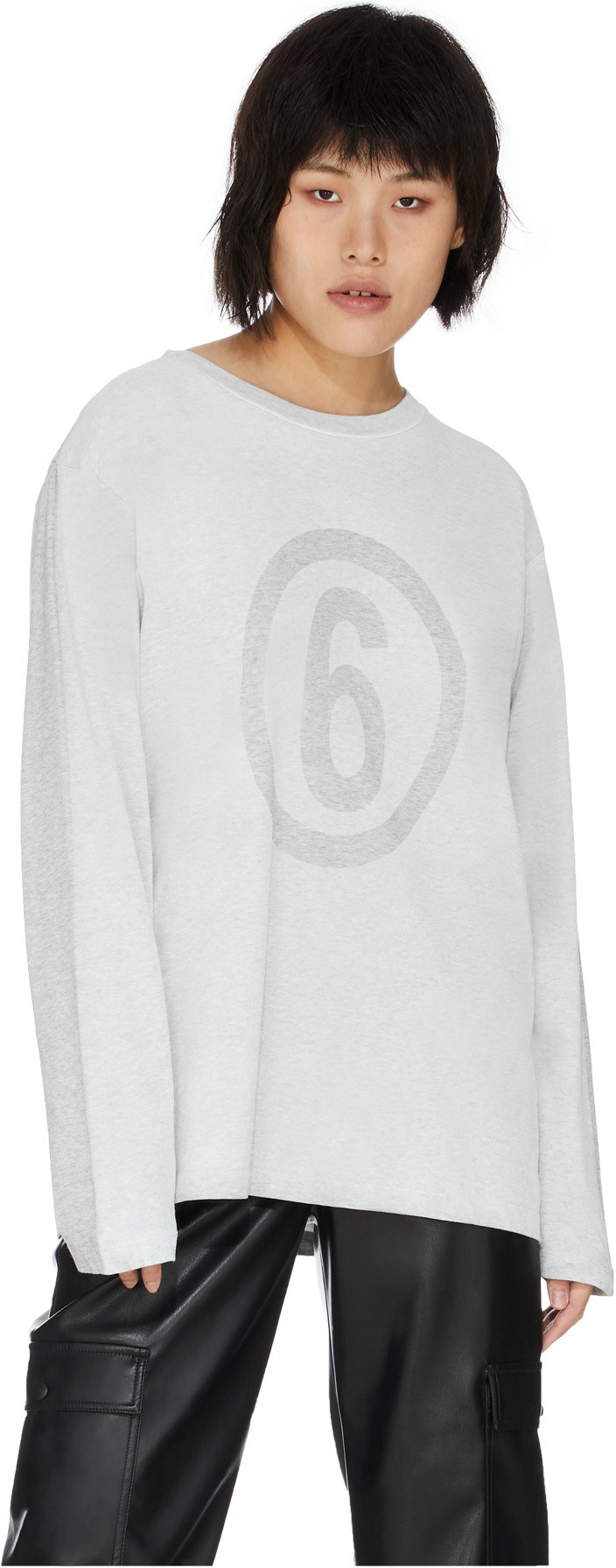 MM6 Maison Margiela: Gris T-shirt à manches longues à Logo Gris - 3